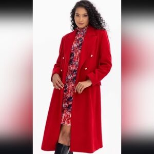 Elegant Red Double-Breasted Women's Coat